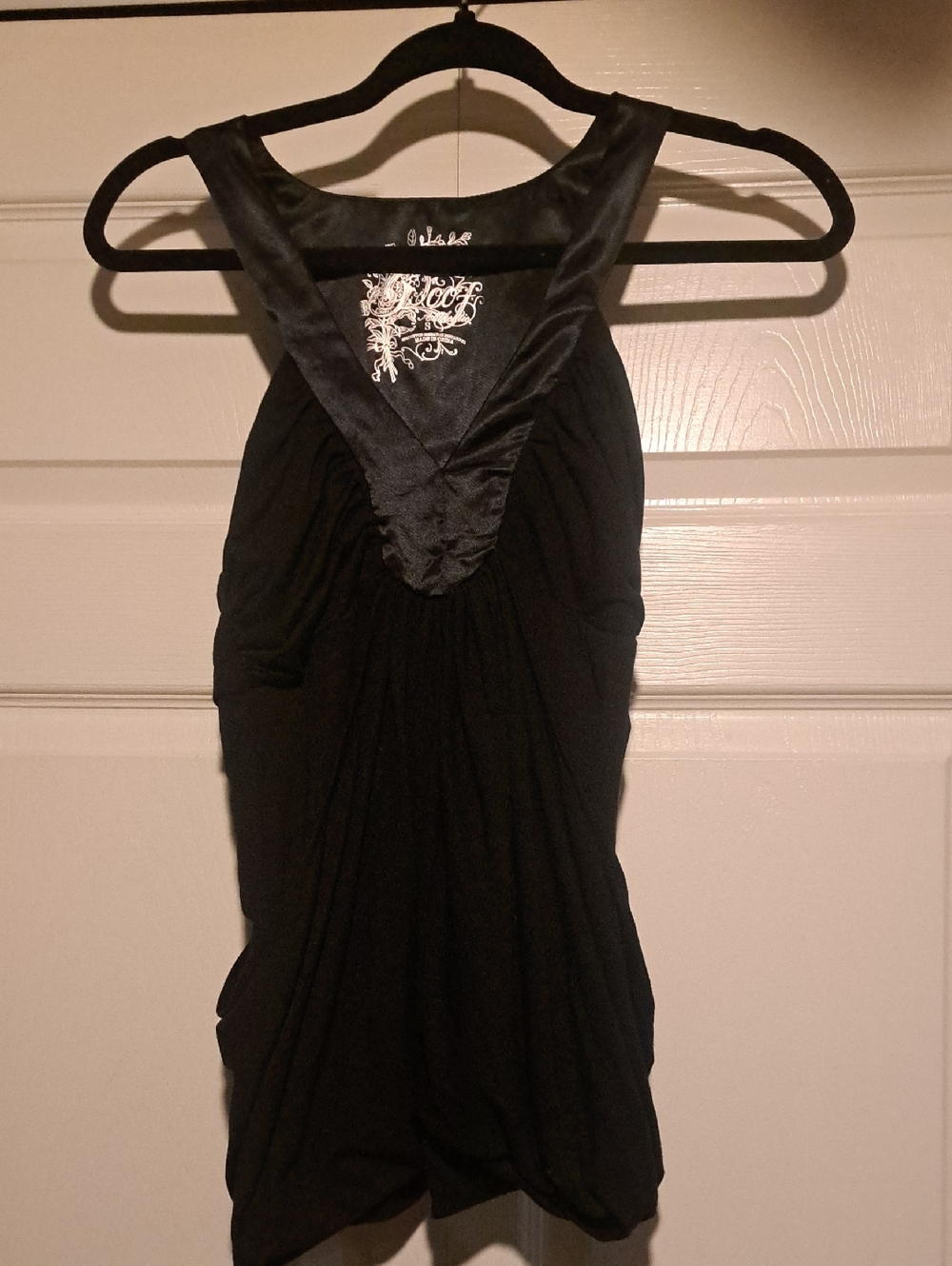 Poof! Black Satin-Trim Racerback Tank Top